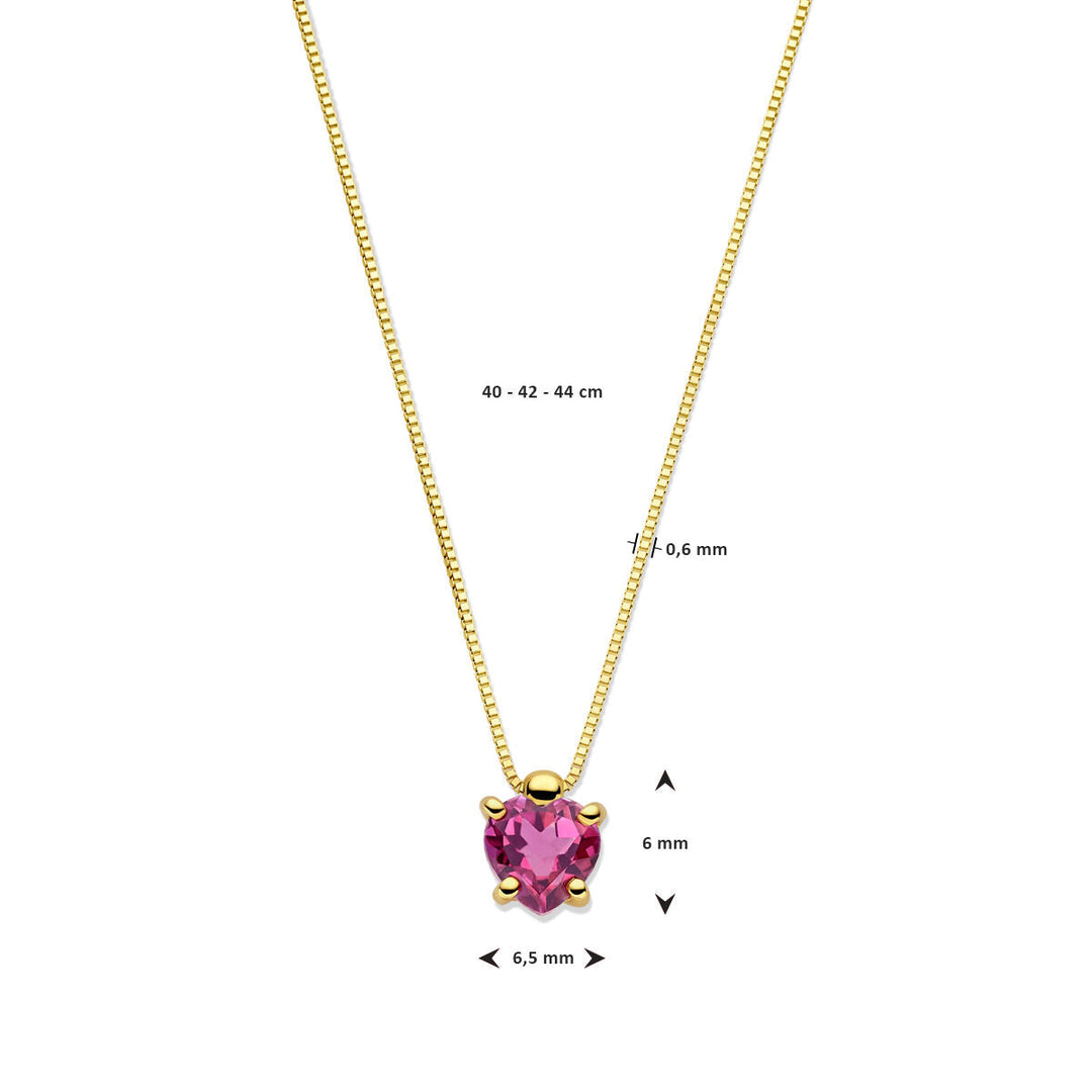 Gold ladies necklace heart rhodolite 14K