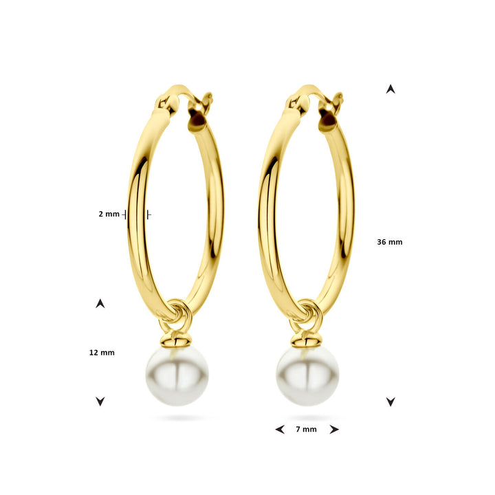 earrings synth. pearl 1 micron silver gold plated (yellow)