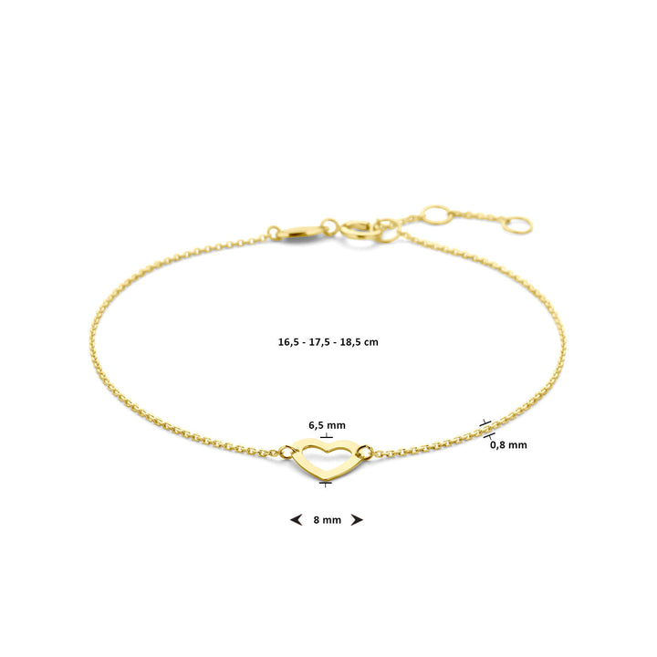 bracelet heart 16.5 - 17.5 - 18.5 cm 14K yellow gold