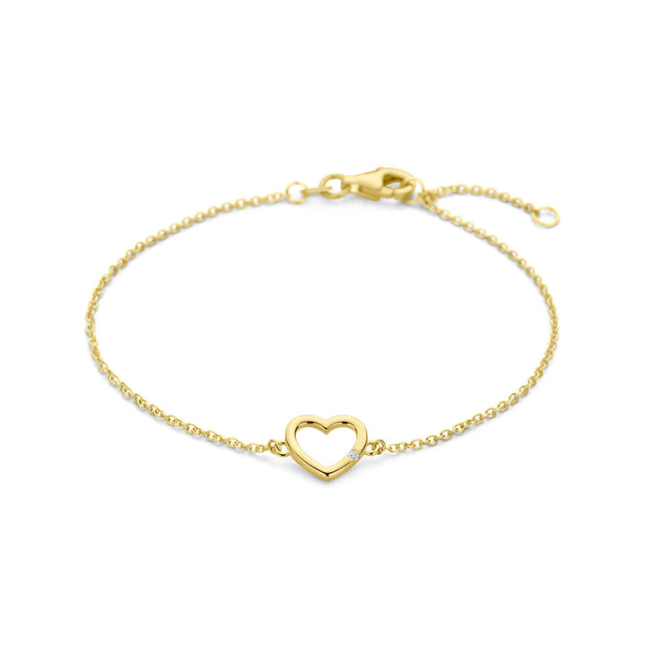 Gold bracelet ladies heart and diamond 14K