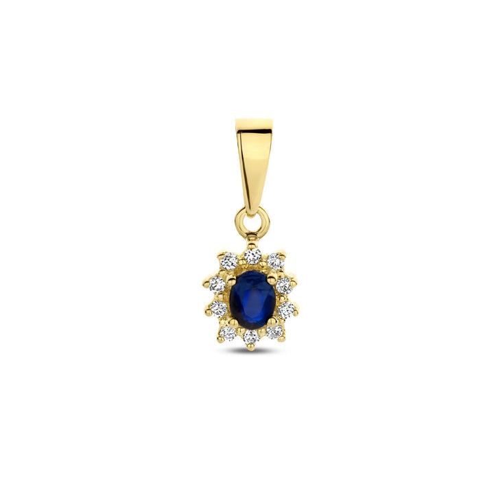 pendant sapphire and diamond 0.08 ct halo 14K yellow gold