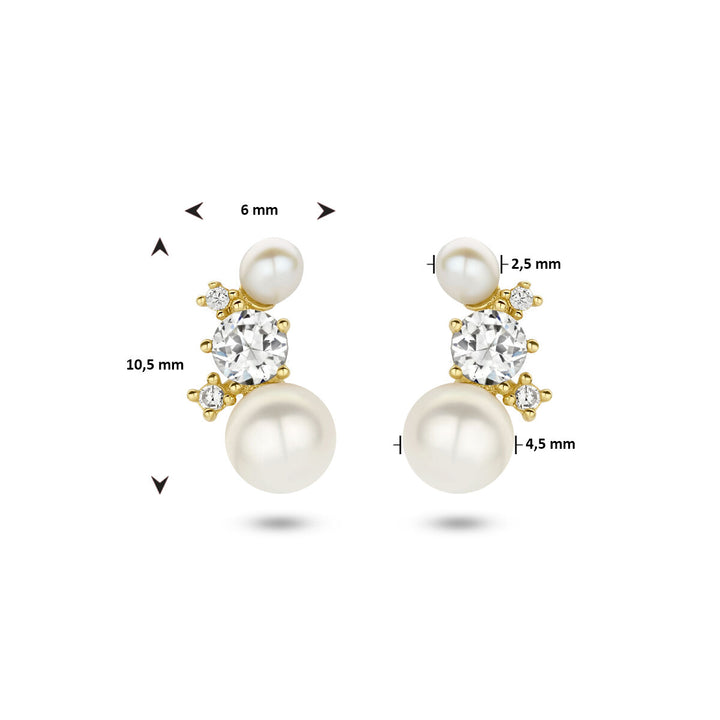ear studs pearl and zirconia 14K yellow gold