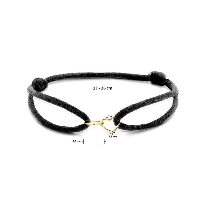 bracelet satin heart and round 14K gold with rubber/nylon/leather
