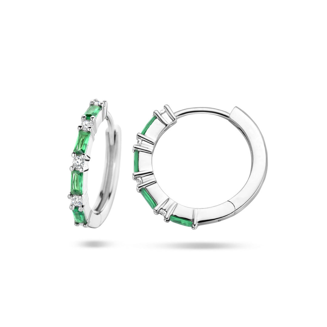drop earrings green and white zirconia silver rhodium plated