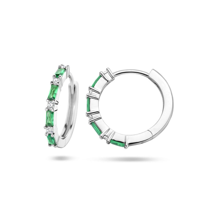 drop earrings green and white zirconia silver rhodium plated