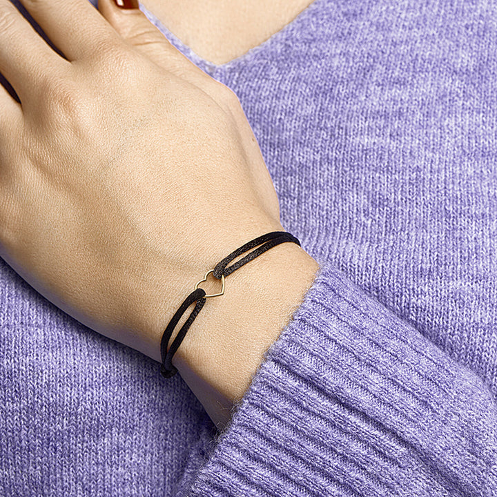 bracelet satin heart 14K gold with rubber/nylon/leather