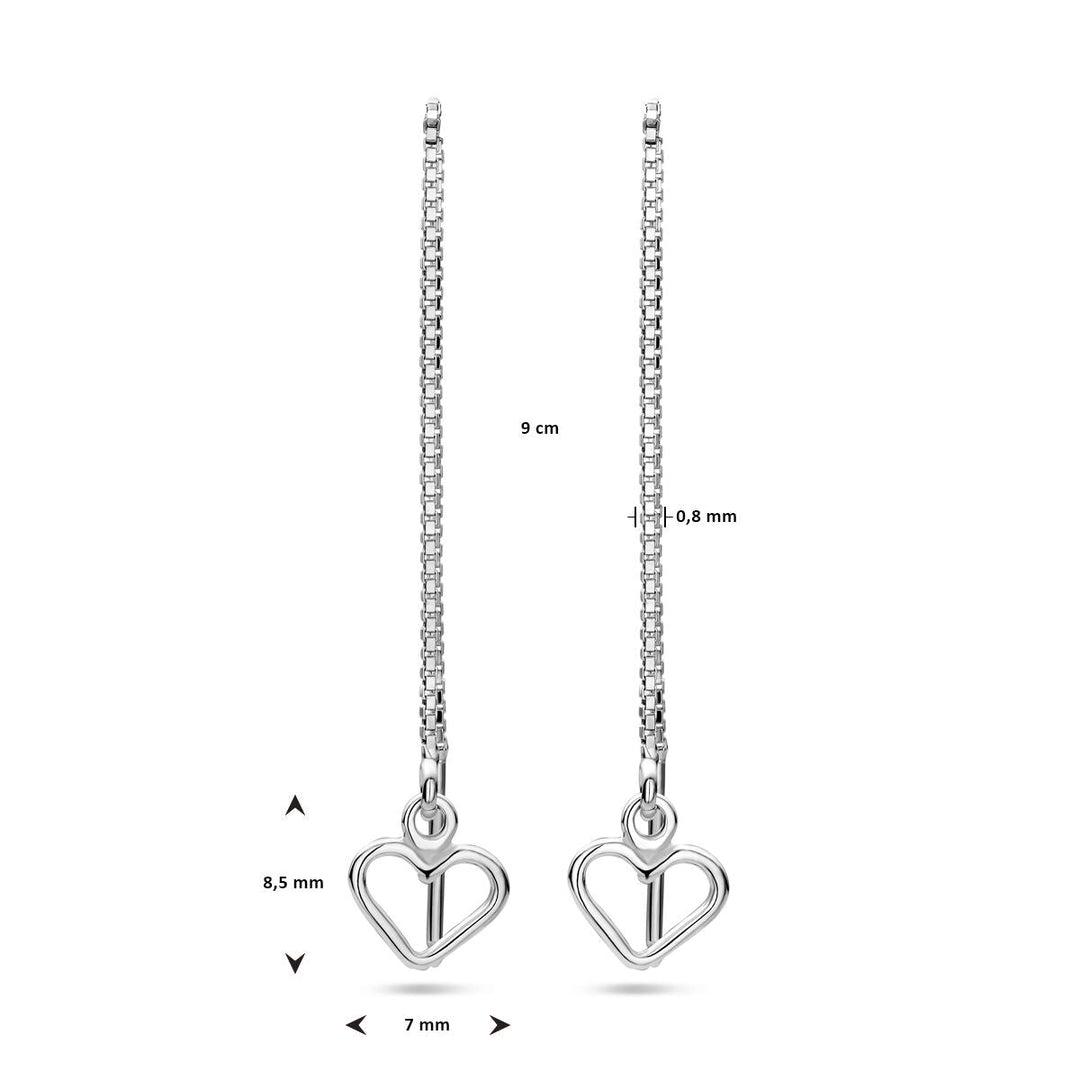 pull-through earrings heart silver rhodium plated