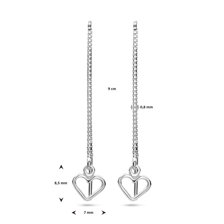 pull-through earrings heart silver rhodium plated
