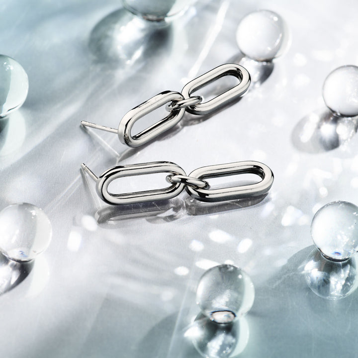earrings paper clip round tube silver rhodium plated