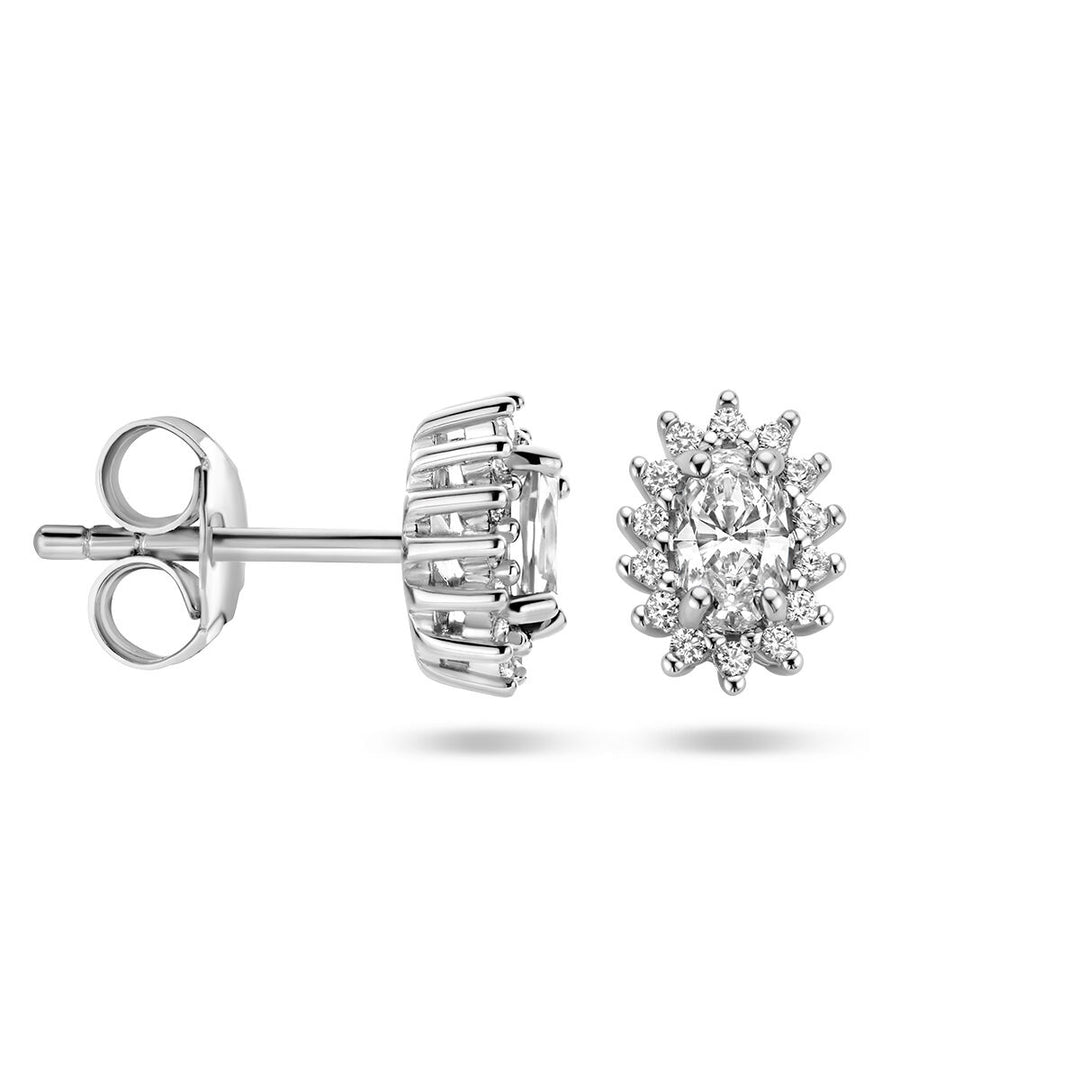 ear studs zirconia halo silver rhodium plated