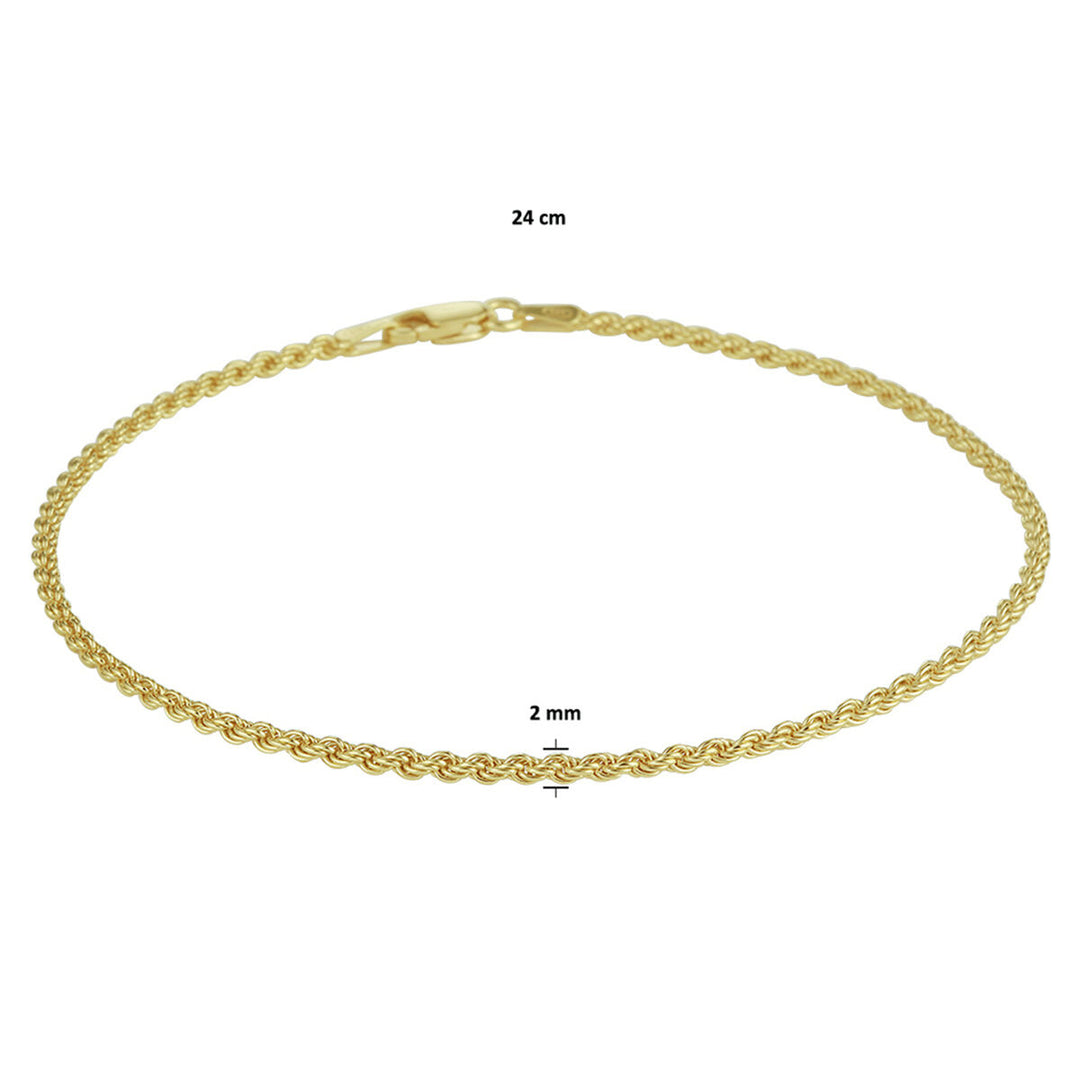 anklet cord 2 mm 24 cm 3 micron silver gold plated (yellow)