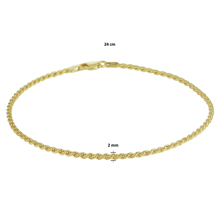 anklet cord 2 mm 24 cm 3 micron silver gold plated (yellow)