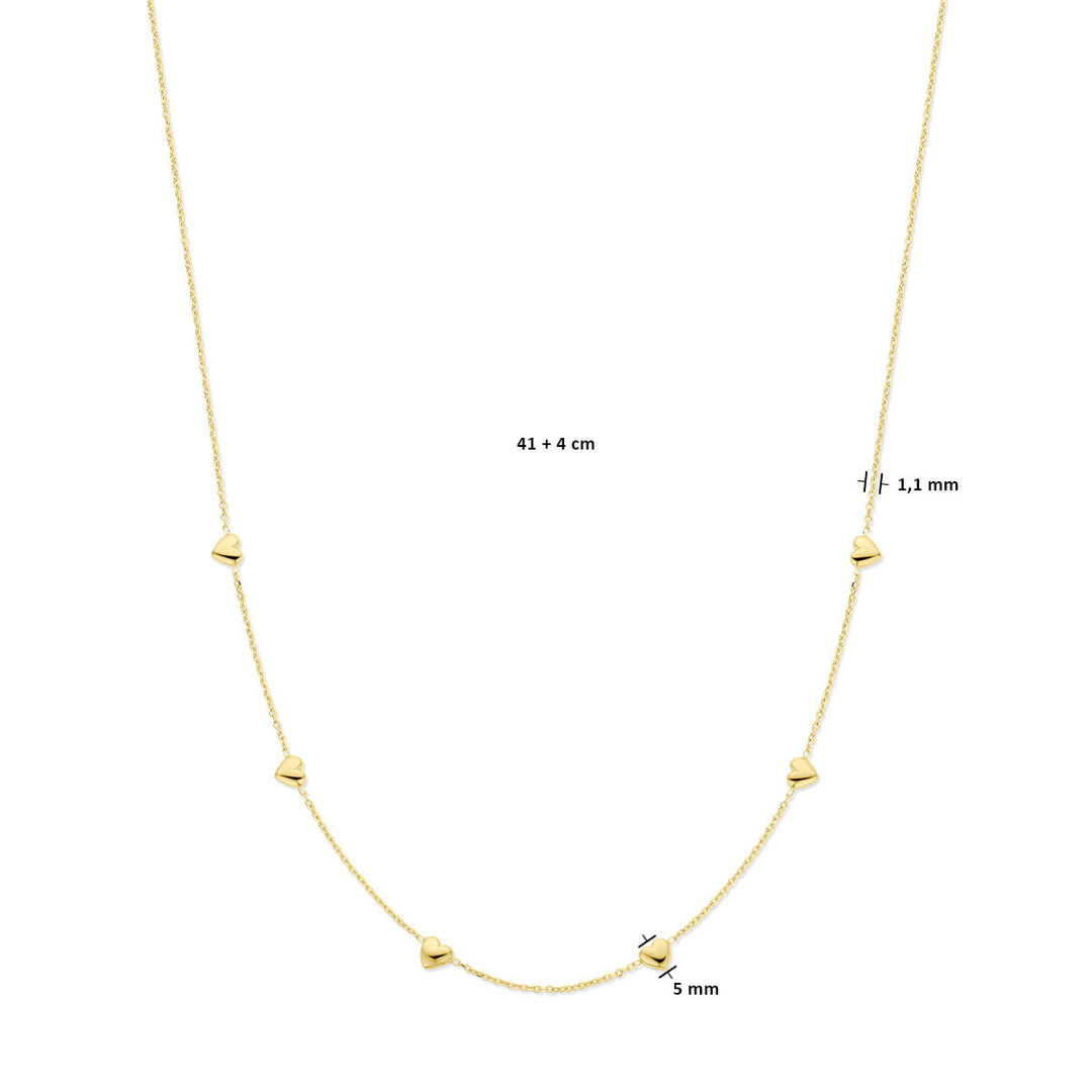 necklace hearts 41 + 4 cm 3 micron silver gold plated (yellow)