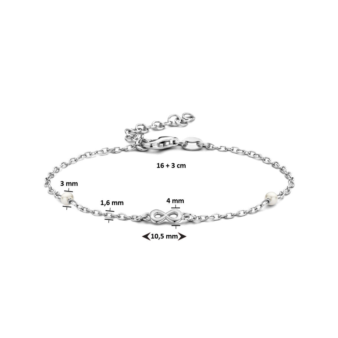 bracelet synth. pearl and infinity 16 + 3 cm silver rhodium plated