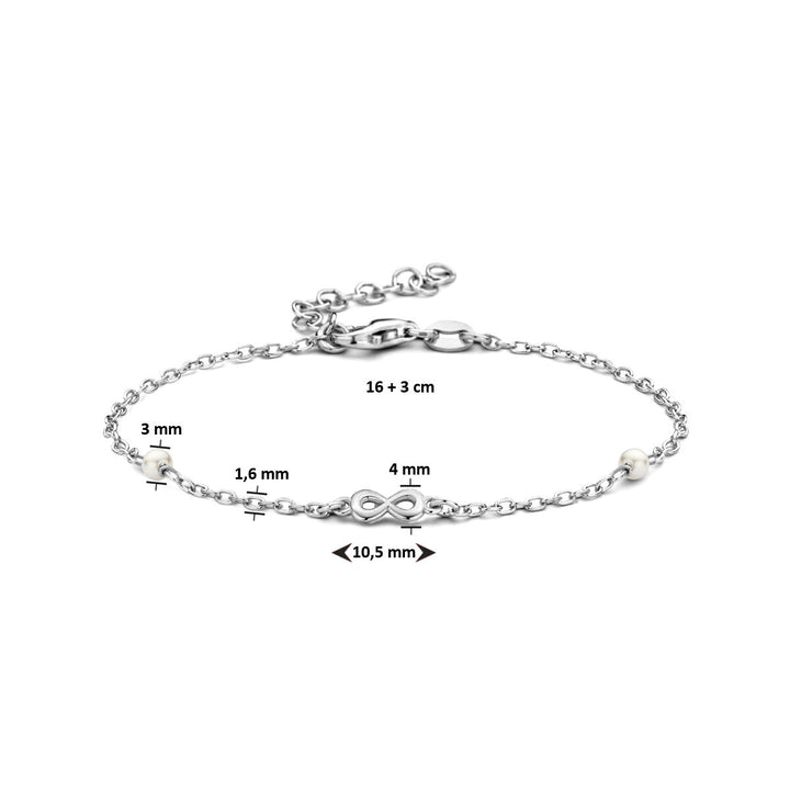 bracelet synth. pearl and infinity 16 + 3 cm silver rhodium plated