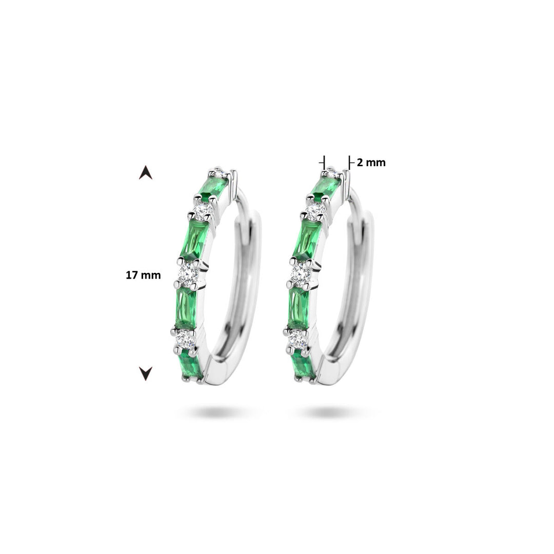 drop earrings green and white zirconia silver rhodium plated