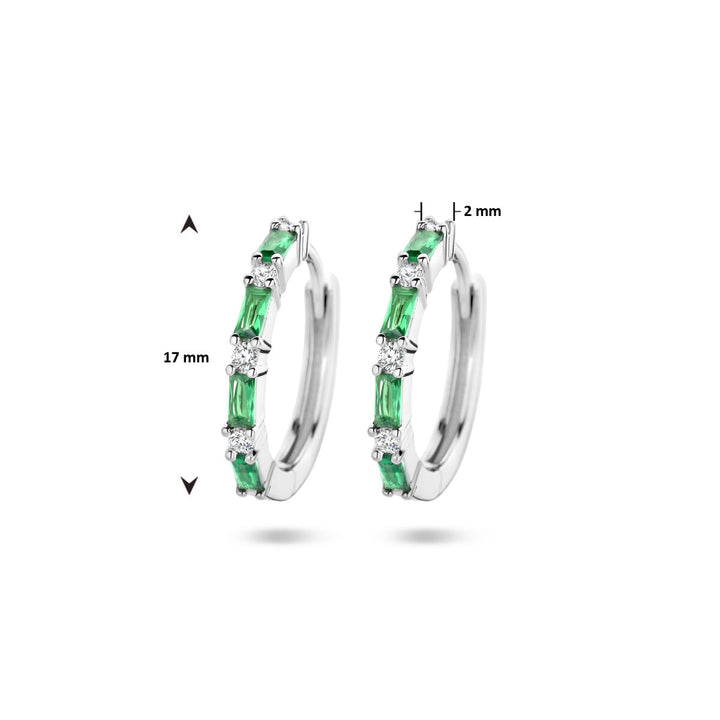 drop earrings green and white zirconia silver rhodium plated