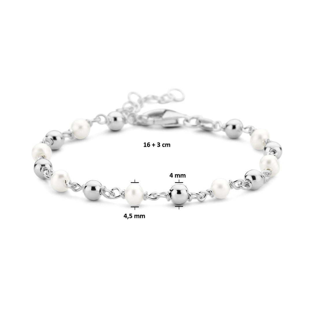 bracelet pearl and beads 16 + 3 cm silver rhodium plated