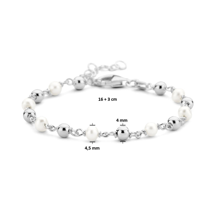 bracelet pearl and beads 16 + 3 cm silver rhodium plated