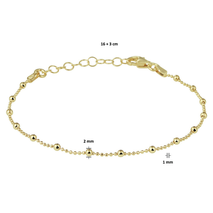 bracelet balls 2.0 mm 16 + 3 cm 3 micron silver gold plated (yellow)