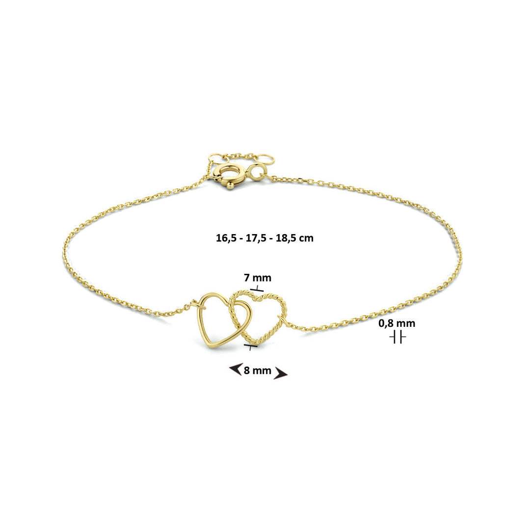 bracelet hearts 16.5 - 17.5 - 18.5 cm 14K yellow gold