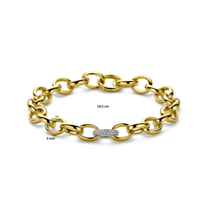 armband fantasie schakel diamant 0.18ct h si 9 mm 19,5 cm 14K bicolor goud geel/wit