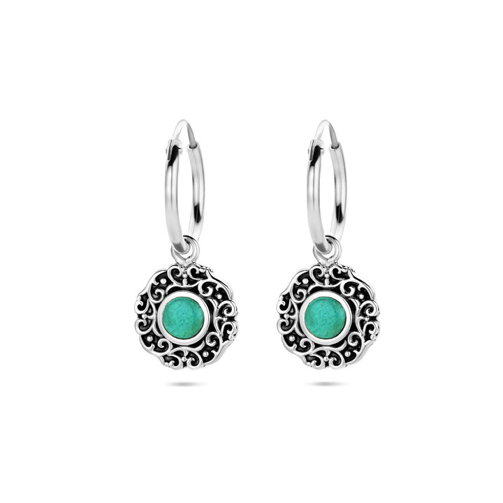 earrings synth. green silver oxidized