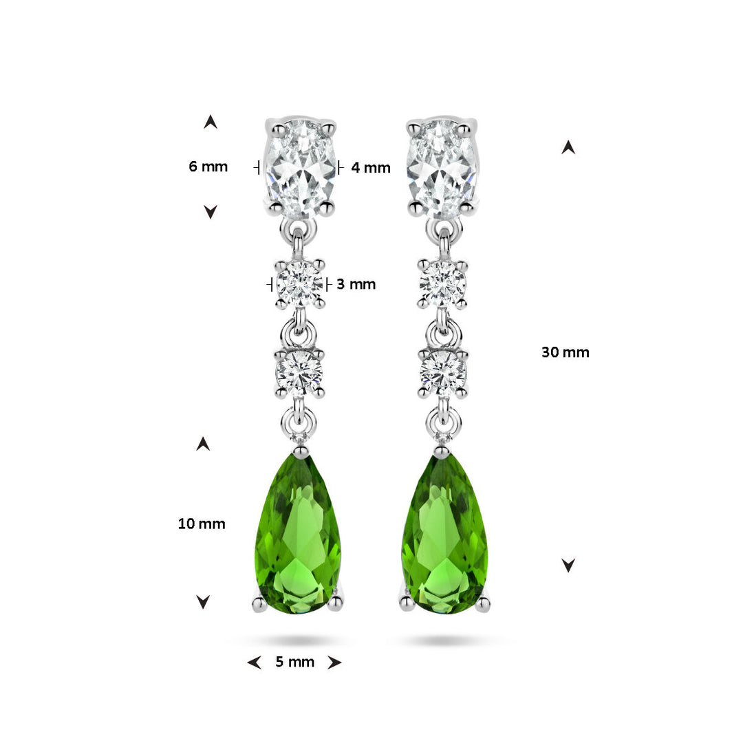 earrings white and green zirconia silver rhodium plated