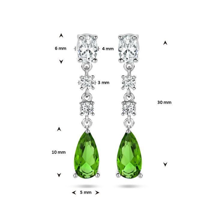 earrings white and green zirconia silver rhodium plated