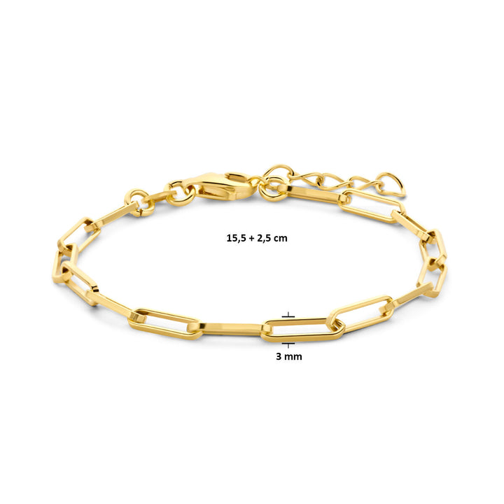 bracelet paper clip square tube 3.0 mm 15.5 + 2.5 cm 3 micron silver gold plated (yellow)