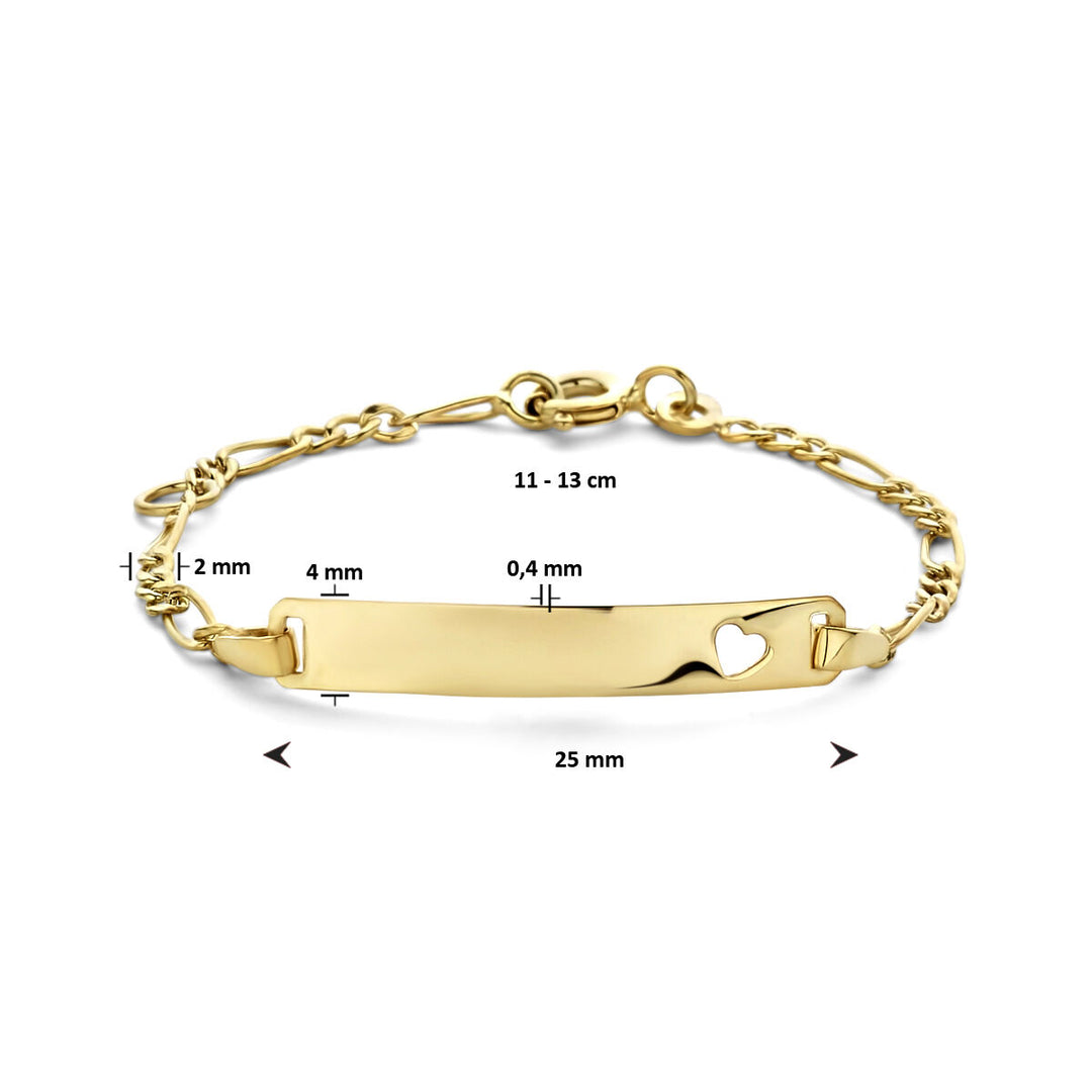 9k engraving bracelet heart plate 4.0 mm 9K yellow gold colored