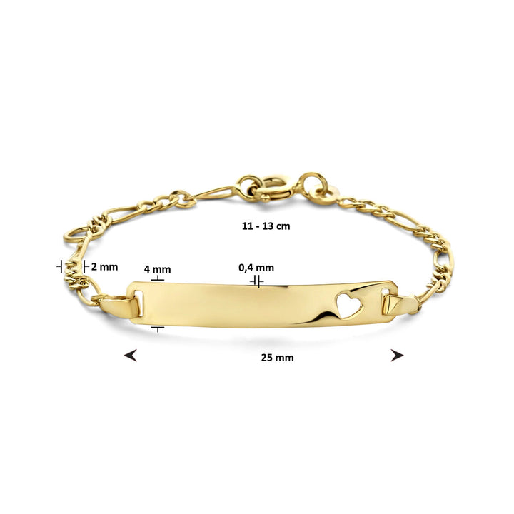 9k engraving bracelet heart plate 4.0 mm 9K yellow gold colored