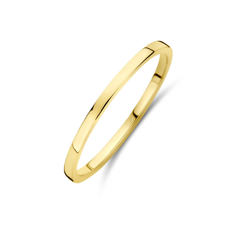 De Van der Kooij Collectie ring 14K geelgoud is een dunne, minimalistische band voor dames met een gladde, gepolijste afwerking, afgebeeld op een effen witte achtergrond.