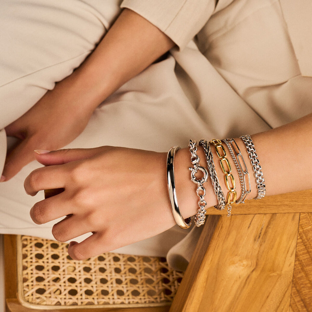 bracelet jasseron 7 mm with large spring clasp silver rhodium plated