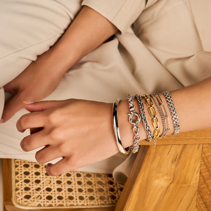 bracelet jasseron 7 mm with large spring clasp silver rhodium plated