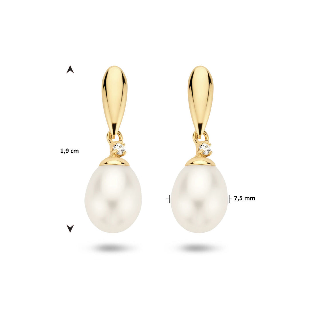 earrings pearl and zirconia 14K yellow gold