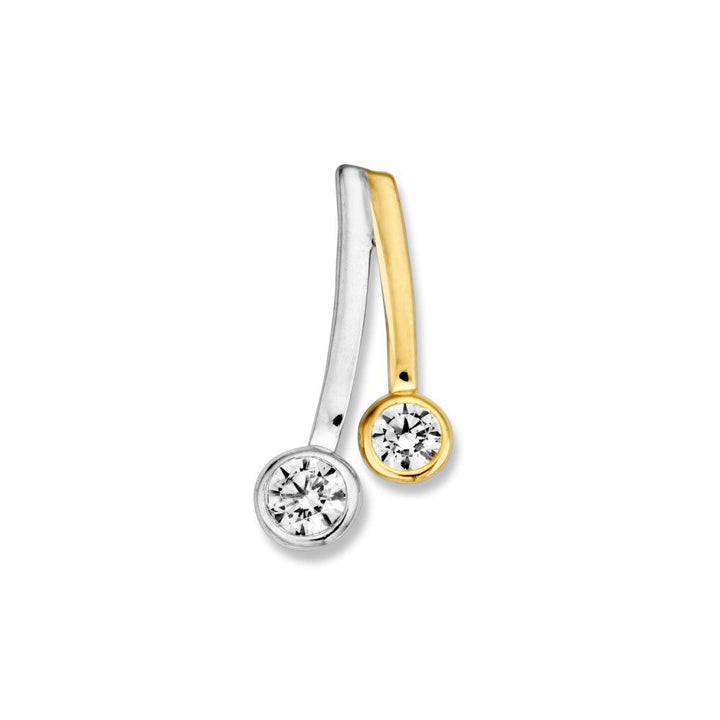 Bicolor Wit- en Geelgouden Hanger met Zirkonia – Elegant en Tijdloos Design