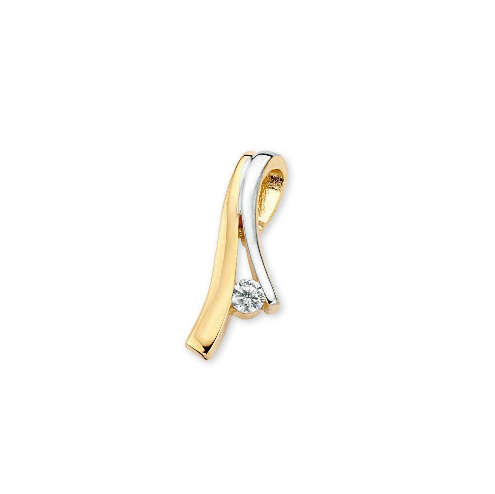 Bicolor geel-witgouden hanger met zirkonia - 14 karaat