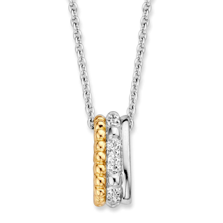 Zilveren en gouden hanger met witte zirkonia – 18 mm, 0.7 gram