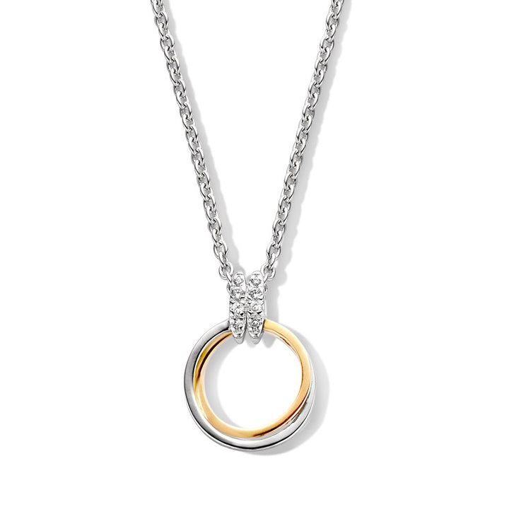Zilveren en gouden hanger met witte zirkonia – 20 mm, 0.6 gram