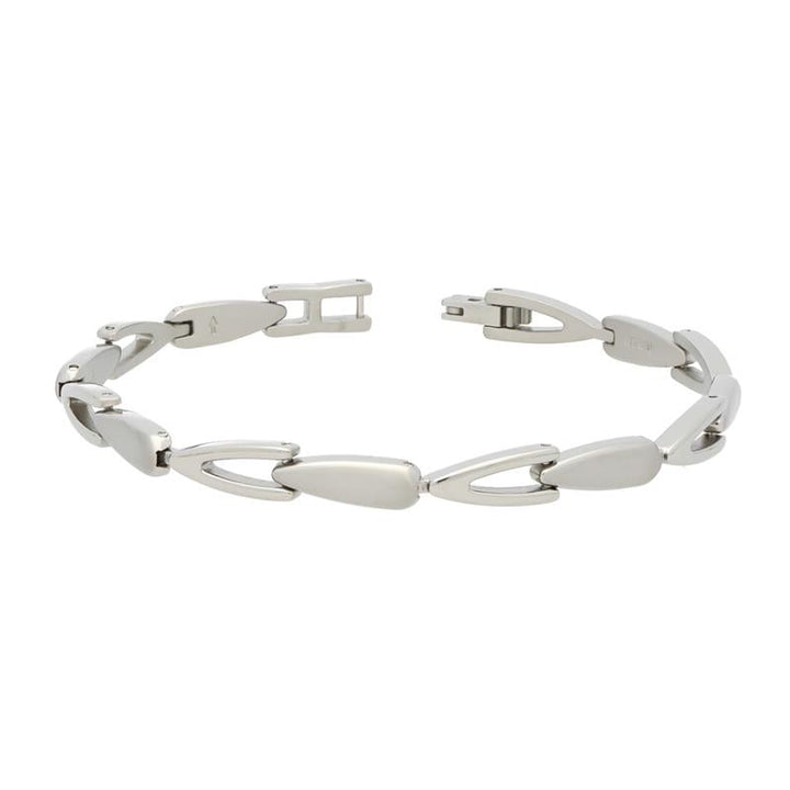 De Boccia Titanium Armband NL 03033-01 van Boccia, met gladde, langwerpige ovale schakels en een sluiting, wordt afgebeeld op een effen witte achtergrond.