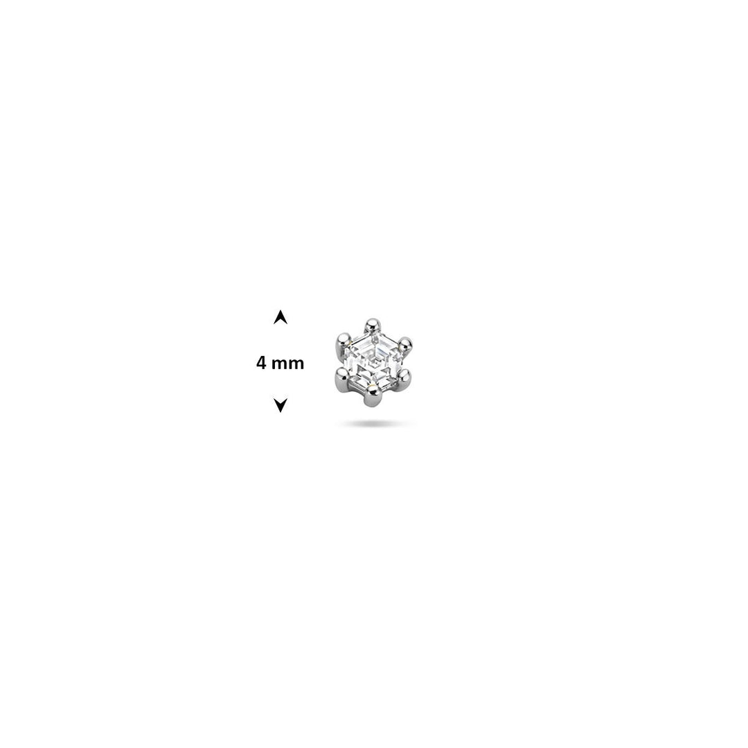 Gerhodineerd zilveren flat back piercing met zirkonia 4 mm