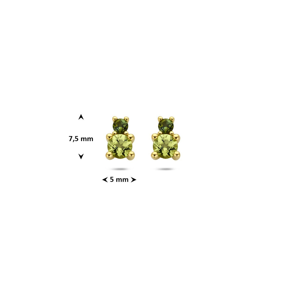 14k Geelgouden oorknopjes met peridot en groene toermalijn