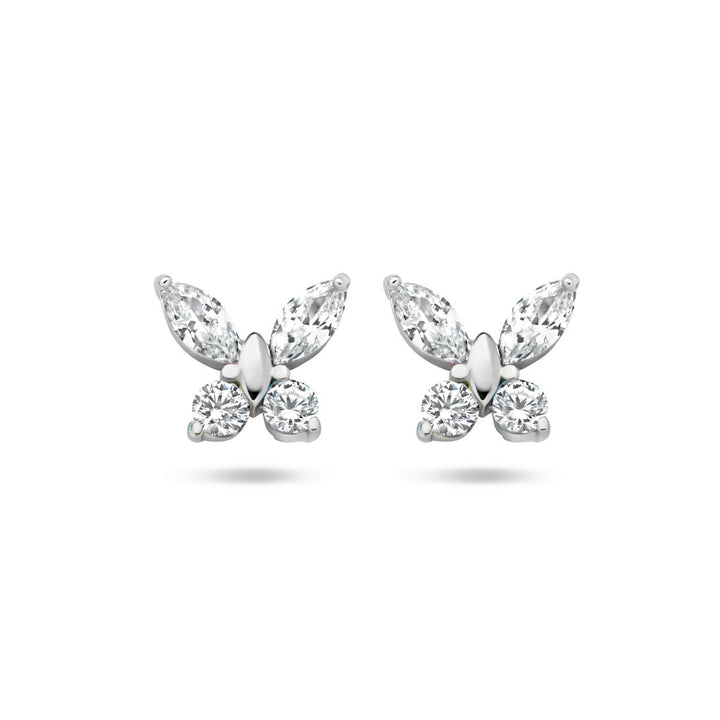butterfly ear studs zirconia silver rhodium plated