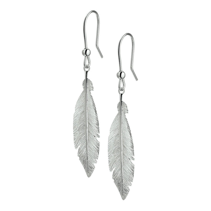 earrings feather French hook silver rhodium plated