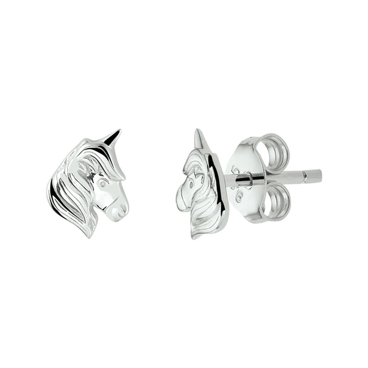 unicorn silver rhodium plated ear studs