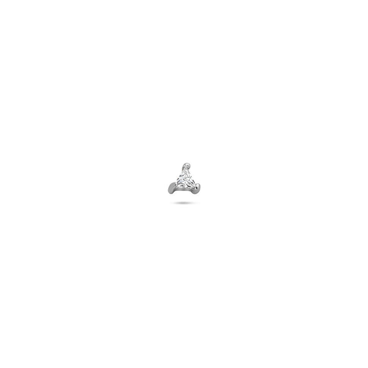 Zilveren flat back piercing met driehoek zirkonia – gerhodineerd 925 zilver