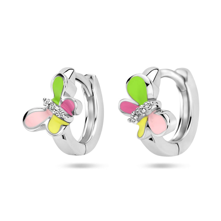 drop earrings butterfly zirconia silver rhodium plated