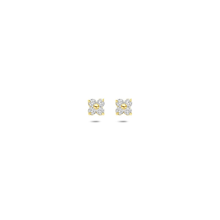Gouden bloem oorknoppen met zirkonia – 14k