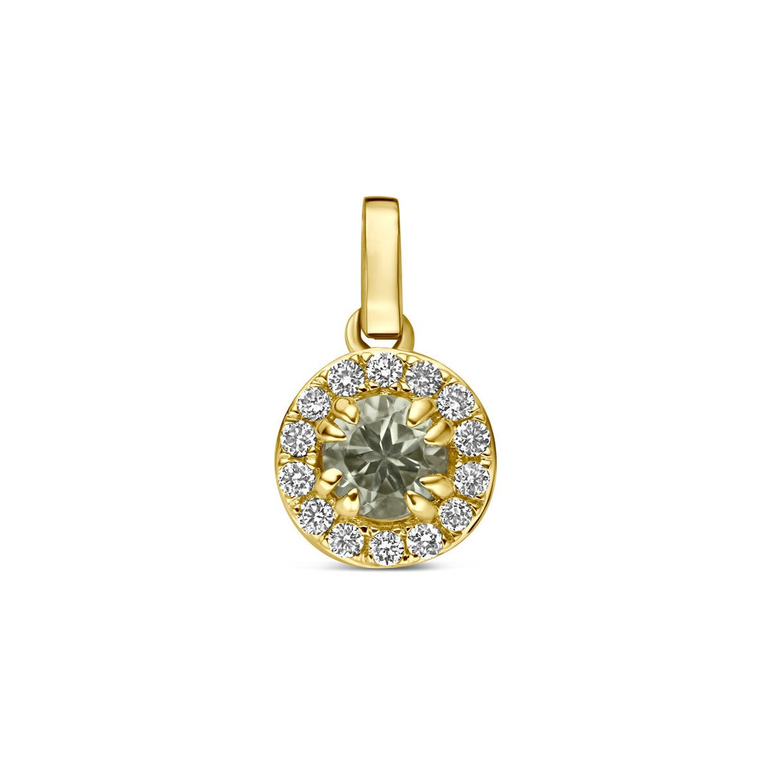 14k Geelgouden hanger met groene amethist en lab grown diamant